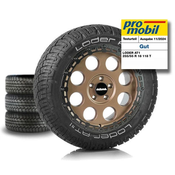 Komplettradsatz Klassik_B RUGGED Sahara Bronze 18x8.5 | Loder AT1 255/55R18 für VW Crafter und MAN TGE ab 2017-
